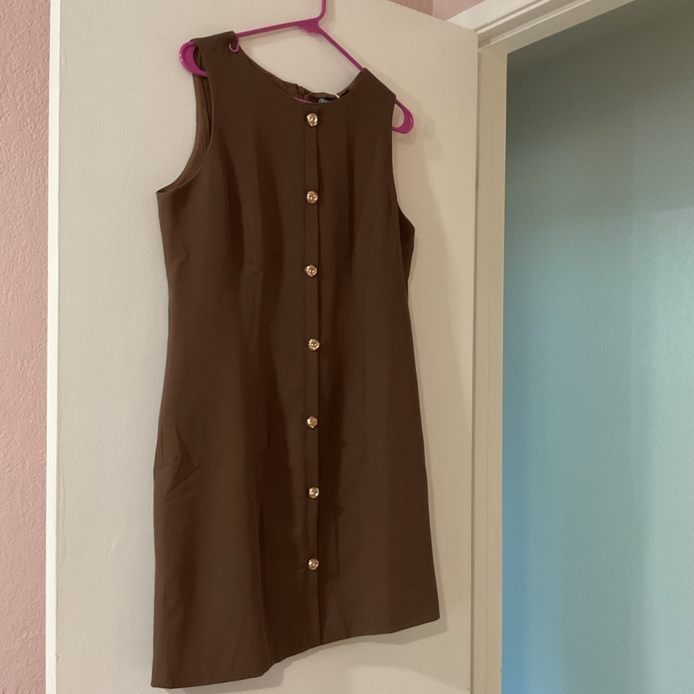 Brown Button Dress Office